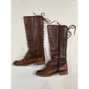 Sofft Brown Leather Lace Up Tall Calf Length Boots Size 8.5 Womens